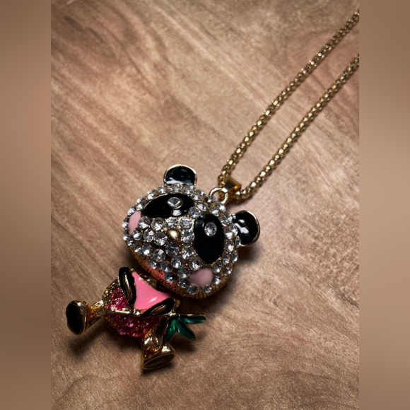 Panda Bear Rhinestone Pendant Necklace New - Picture 5 of 14